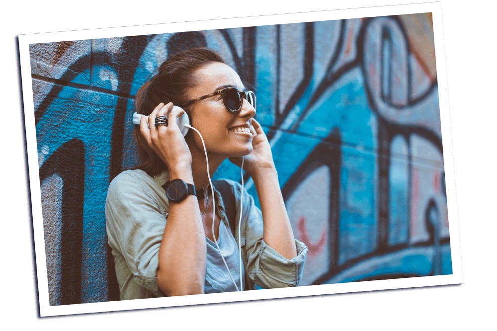 happy woman wearing headphones